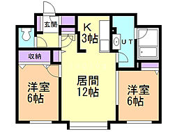 ウエストヒルコート2 2LDKの間取図画像