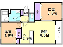 フェバリット壱番館 2LDKの間取図画像