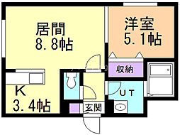 CASAFOREST西町 1LDKの間取図画像
