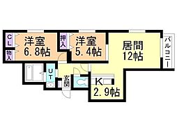 グランルース手稲富丘 2LDKの間取図画像
