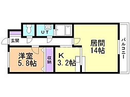ウエストコート 1LDKの間取図画像