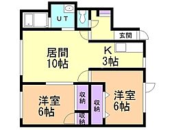 ハイツニューノーブル 2階2LDKの間取り