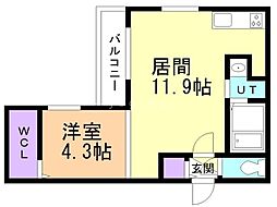 札幌市営南北線 南平岸駅 徒歩4分の賃貸マンション 2階1LDKの間取り