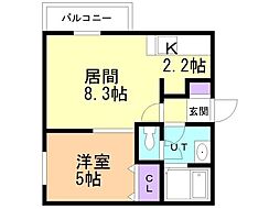 アルネ美園 1LDKの間取図画像