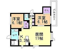 アムールアドニス 2LDKの間取図画像