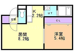 キューブ中の島2-3N 1LDKの間取図画像