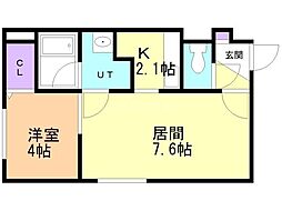 Hope月寒中央A 1LDKの間取図画像