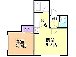 ラ・フレール 1LDKの間取図画像
