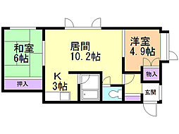 KMリバーハイツ 2LDKの間取図画像