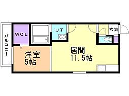 クレステージ西岡 1LDKの間取図画像