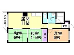 財形モイワハイツ 3LDKの間取図画像
