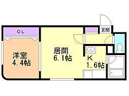 フラット南平岸 1DKの間取図画像