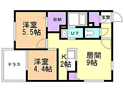 ラフィナート豊平公園 2LDKの間取図画像