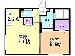 ボヌール豊平 1LDKの間取図画像