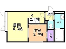 エル・ジェム月寒東 1LDKの間取図画像