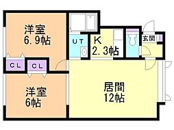 アファームド 2LDKの間取図画像