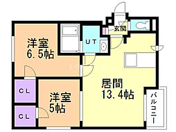 シティレジデンス月寒 2LDKの間取図画像