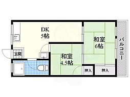 阪急京都本線 摂津市駅 徒歩27分の賃貸マンション 3階2DKの間取り