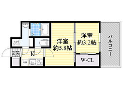 Osaka Metro御堂筋線 江坂駅 徒歩7分の賃貸マンション 4階2Kの間取り