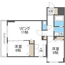 ラディア山鼻 2LDKの間取図画像