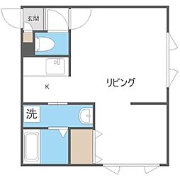 札幌市営南北線 澄川駅 徒歩7分の賃貸マンション 2階1Kの間取り