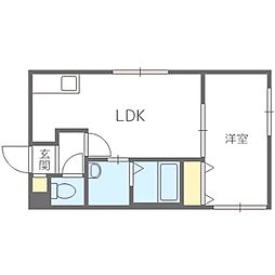 札幌市営南北線 中の島駅 徒歩1分の賃貸マンション 1階1DKの間取り