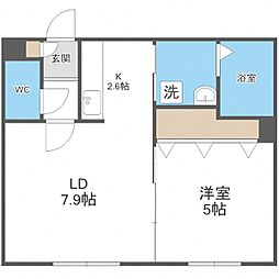 札幌市営東西線 西18丁目駅 徒歩8分の賃貸マンション 2階1LDKの間取り