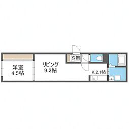 札幌市営東豊線 豊平公園駅 徒歩1分の賃貸マンション 4階1LDKの間取り
