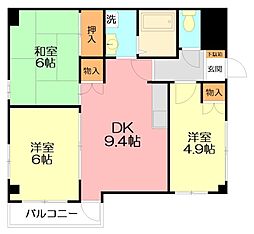 鴨宮ガーデンヒルズ 3DKの間取図画像