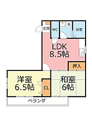ブランドールB 2DKの間取図画像