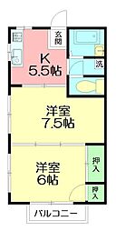 ポルポーラA 2DKの間取図画像