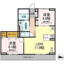 Cosmet湘南平塚 2LDKの間取図画像