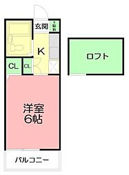 ヴェルデメゾンB 1Kの間取図画像