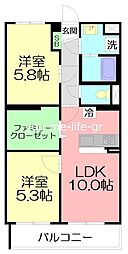 ジュヌ・プリーモ 2LDKの間取図画像