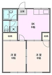 第二袖ケ浜ハイツ 2DKの間取図画像