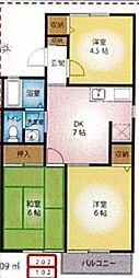 シンセイレジデンス湘南仲町 3DKの間取図画像