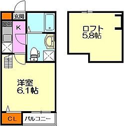 京レジデンス平塚 1Kの間取図画像