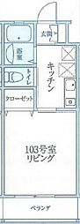 レッドロビン 1Kの間取図画像