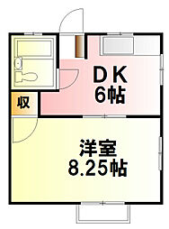 ルイシャトレ富士見A 2階1Kの間取り