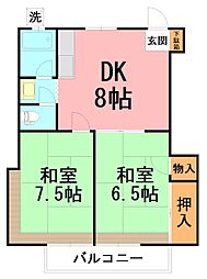 プラザホーム 2階2DKの間取り