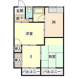 八雲アパート 2SDKの間取図画像