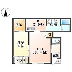 中郡大磯町生沢アパート 1LDKの間取図画像