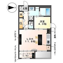 JR東海道本線 国府津駅 徒歩14分の賃貸アパート 2階1LDKの間取り