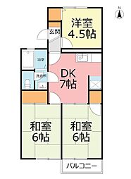 プラム・ハイツA 2階3DKの間取り
