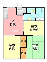 高部ハイツ 3Kの間取図画像