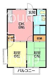 兎河原ハイツ 2階2DKの間取り