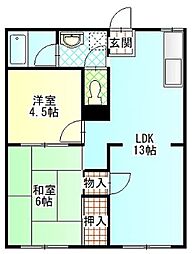 フォーブル酒匂D 1階2LDKの間取り