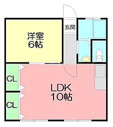 稲荷森マンション 1階1LDKの間取り