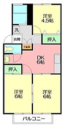 サニーフラット 2階3DKの間取り