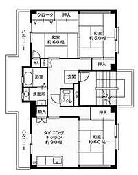ビレッジハウス下島2号棟 3DKの間取図画像